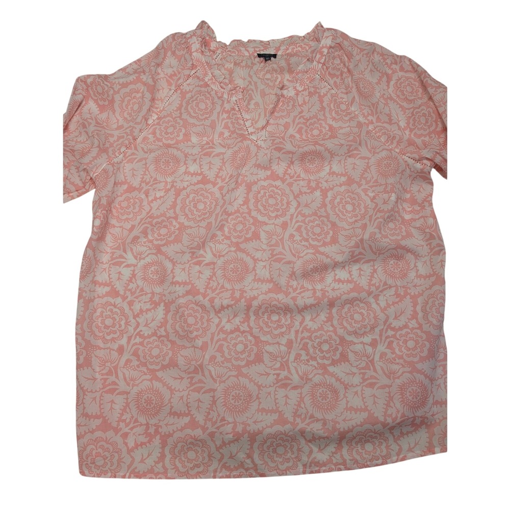 Talbots 2X Pink & White Rose Floral Popover Blouse Top - Picture 10 of 11